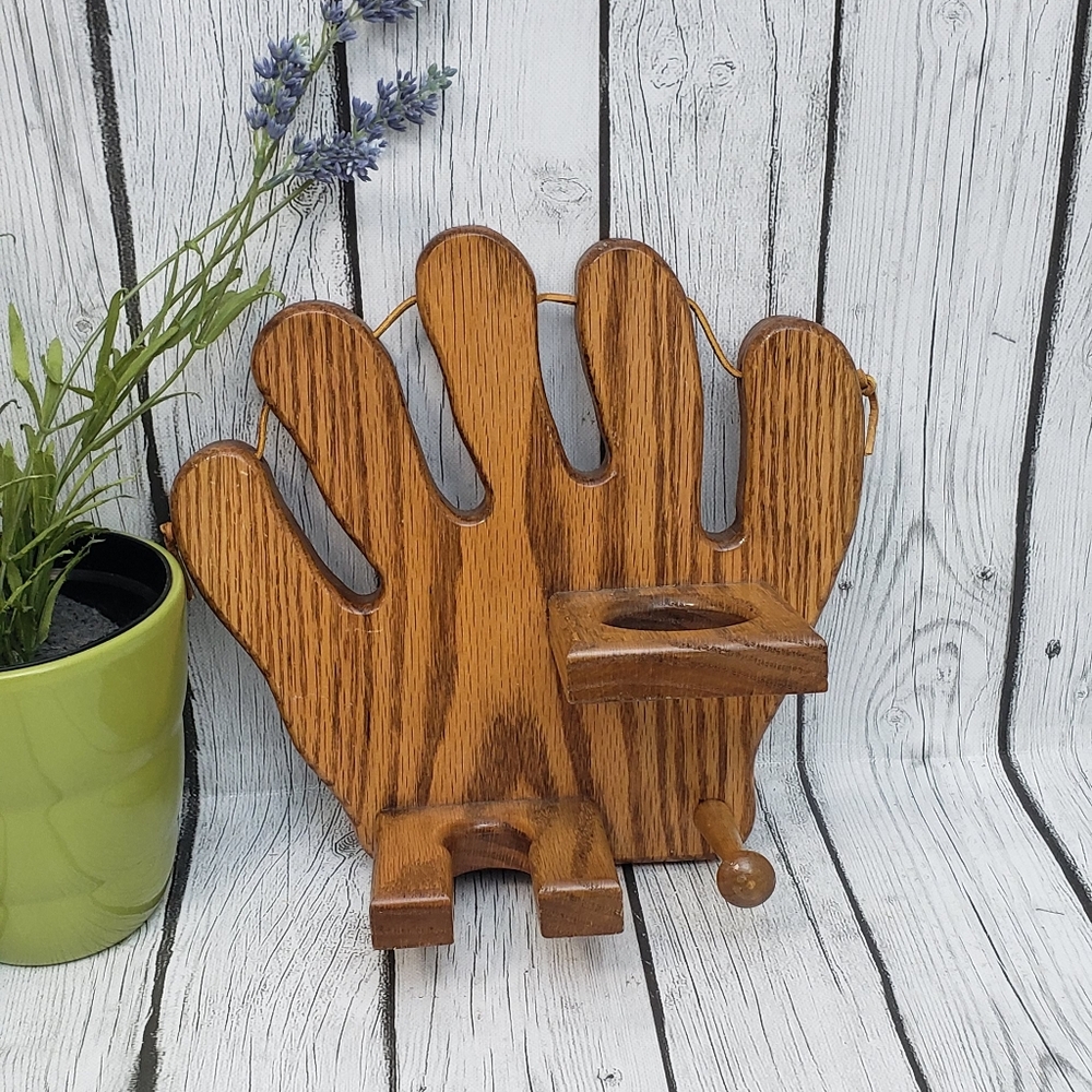 Vintage Wooden Glove For Bat Baseball and Cap Holder